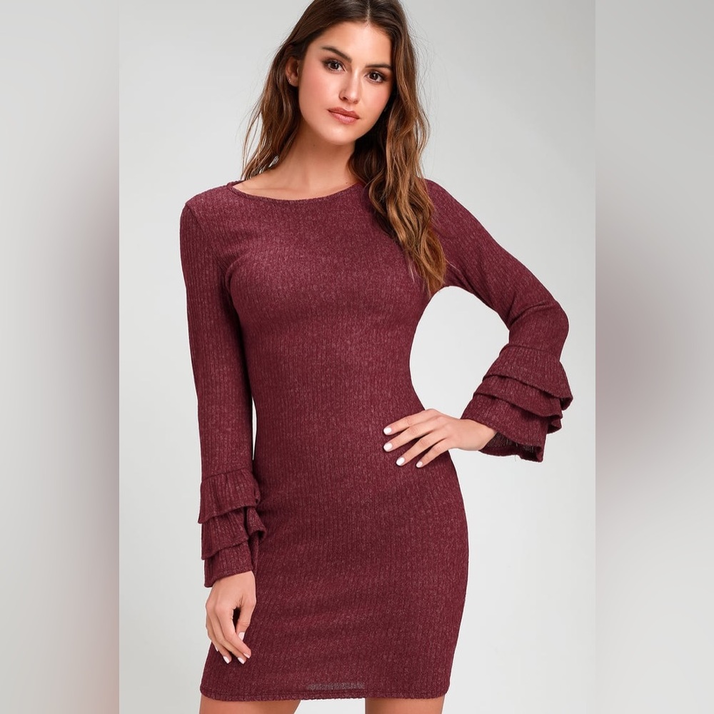 Lulu's Flounce Sleeve Bodycon Sweater Dress